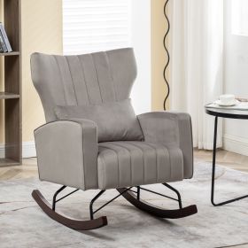 Velvet Nursery Rocking Chair; Accent Rocking Chair with with Solid Metal Legs; Upholstered Comfy Glider Rocker for Reading; Bedroom and Living Room