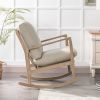 Solid Wood Rocking Chair Nursery Chair, Linen Fabric Upholstered Comfy Accent Chair for Porch, Garden Patio, Balcony, Living Room and Bedroom, Beige