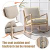 Solid Wood Rocking Chair Nursery Chair, Linen Fabric Upholstered Comfy Accent Chair for Porch, Garden Patio, Balcony, Living Room and Bedroom, Beige