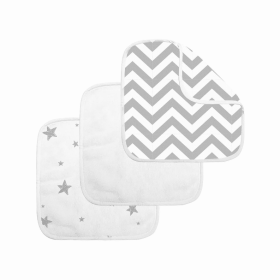 Washcloth Terry 3Pk (Color: Gry Chevron/Wht Sol/Grey Star)