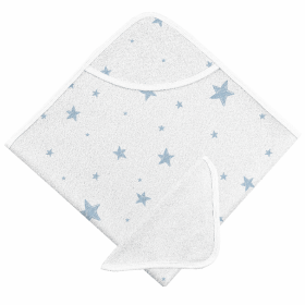 Hooded Bath Towel/Face Cloth (Color: Blue Scrible Star)