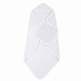 Hooded Towel and Washcloth Set (Color: Periwinkle Diamond Polka Dot/Bamboo)