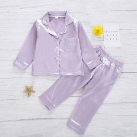 Pure Color Children's Bathrobe Casual Fashion Suit (Option: Purple-90cm)