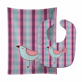 Bird on Plaid Baby Bib & Burp Cloth (Color: Purple Birds, size: 11 x 18)
