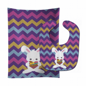 Easter Baby Bib & Burp Cloth (Color: Rabbit with Chocolate Heart, size: 11 x 18)