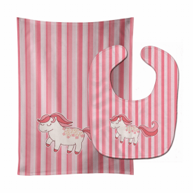 Little Pink Pony Baby Bib & Burp Cloth (Color: Pink Pony, size: 11 x 18)