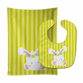 Easter Baby Bib & Burp Cloth (Color: Rabbit with Flowers, size: 11 x 18)