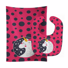 Unicorn Baby Bib & Burp Cloth (Color: Pink Polkadots, size: 11 x 18)