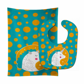 Unicorn Baby Bib & Burp Cloth (Color: Orange Polkadots, size: 11 x 18)