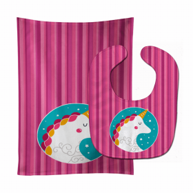 Unicorn Baby Bib & Burp Cloth (Color: Pink Stripes, size: 11 x 18)