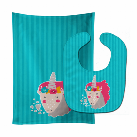 Unicorn Baby Bib & Burp Cloth (Color: Blue Stripes, size: 11 x 18)