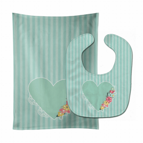Hearts Baby Bib & Burp Cloth (Color: Heart and Flowers #2, size: 11 x 18)