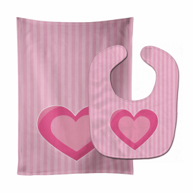 Hearts Baby Bib & Burp Cloth (Color: Pink Stripes, size: 11 x 18)