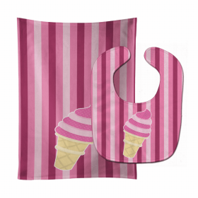 Ice Cream Baby Bib & Burp Cloth (Color: Ice Cream Cone Pink Swirl, size: 11 x 18)