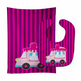 Ice Cream Baby Bib & Burp Cloth (Color: Ice Cream Truck Pink, size: 11 x 18)