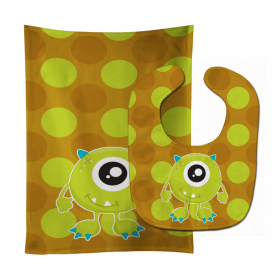 Monster Baby Bib & Burp Cloth (Color: Green Nola, size: 11 x 18)
