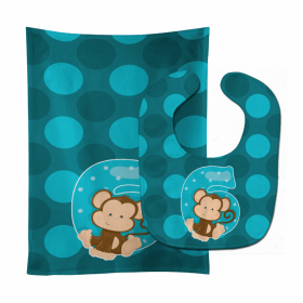Zoo Animal Baby Bib & Burp Cloth (Color: Month 6 Monkey, size: 11 x 18)