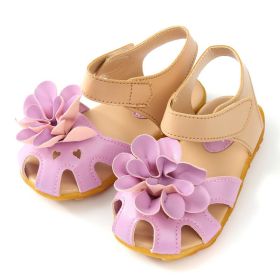 New Arrival Summer Cool Baby Girls Sandals Shoes Skidproof Toddlers Infant Children Kids Flower Shoes PU Leather Size 21-30 (Color: Purple, size: 5.5)