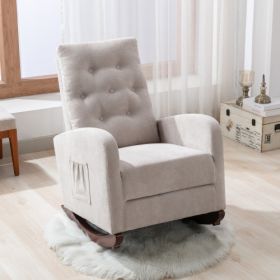 Baby Room High Back Rocking Chair Nursery Chair , Comfortable Rocker Fabric Padded Seat ,Modern High Back Armchair (Color: Tan, Material: Cotton)