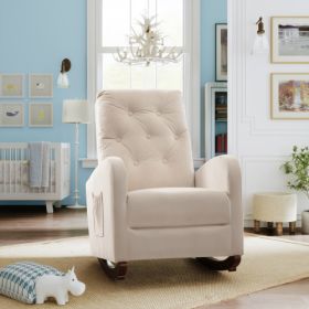 Baby Room High Back Rocking Chair Nursery Chair , Comfortable Rocker Fabric Padded Seat ,Modern High Back Armchair (Color: Beige, Material: Velvet)