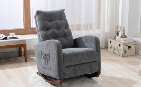 Baby Room High Back Rocking Chair Nursery Chair , Comfortable Rocker Fabric Padded Seat ,Modern High Back Armchair (Color: Dark Gray, Material: Cotton)