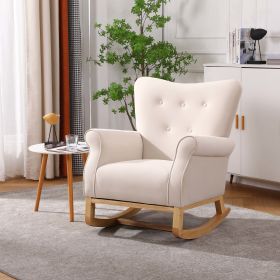 Baby Room High Back Rocking Chair Nursery Chair ; Comfortable Rocker Fabric Padded Seat ; Modern High Back Armchair (Color: as Pic)