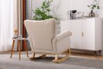 Baby Room High Back Rocking Chair Nursery Chair ; Comfortable Rocker Fabric Padded Seat ; Modern High Back Armchair