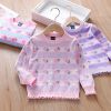 Baby Girl Strawberries Pattern Striped Design Pullover Knitted Sweater